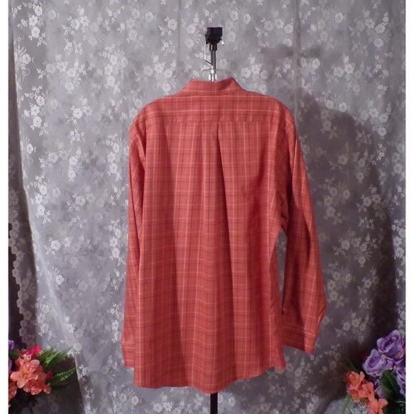 LL Bean Button Down Shirt Oxford Orange Plaid Long Sleeve Casual Size Medium - Picture 2 of 6